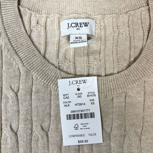 NEW J.CREW Cable Knit Cotton Sweater Shell Women Small In Khaki BY476 - Picture 3 of 5